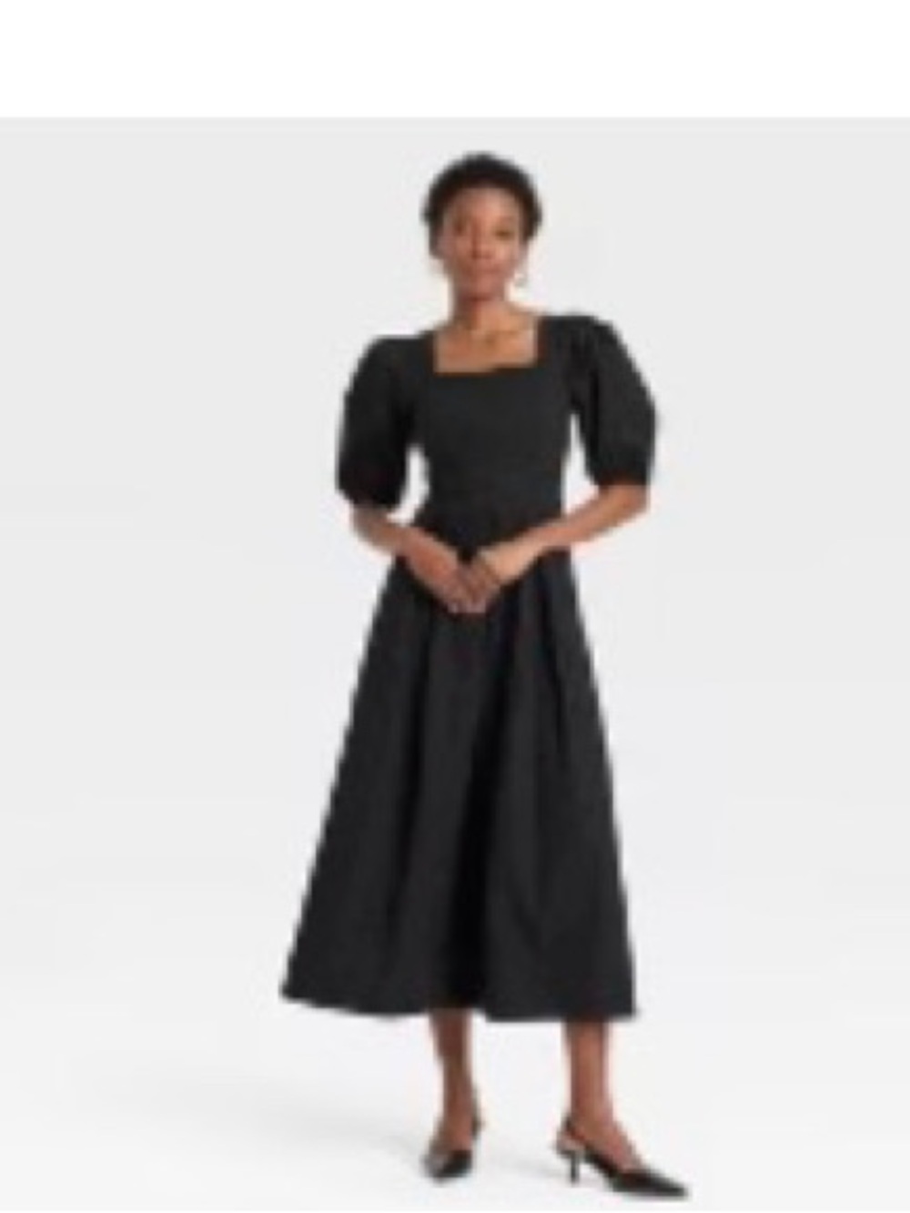 Women’s short balloon sleeve midi dress - seersucker